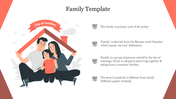 Family illustration with day of families banner and text on family roles and definitions on the right.