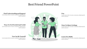 Best Friend-themed slide featuring an illustration of three people linking arms, with captions on friendship benefits.