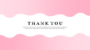 Thank you slide with a gradient pink and white wavy background with the title text and caption in the center of the slide.