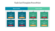 Task card layout with must-do list and extra tasks, each containing three cards with dates and status labels.