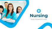 A pack of blue themed nursing slides with multiple layout designs and images with text descriptions.