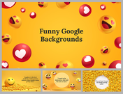 A pack of colorful background slides with laughing and heart eyed emojis, showcasing funny designs on a yellow backdrop.