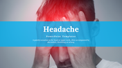 A slide deck of headache visuals and related content with multiple images of individuals in pain and a clean blue layout.