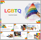 LGBTQ slides featuring vibrant designs with rainbow colors and sections dedicated to LGBTQ identities with text descriptions.