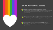 LGBT theme slide with rainbow heart icon and text description explaining the meaning and its variants.