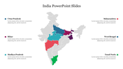 Slide showing India's map with selected states highlighted in multi colour and text area beside the map.