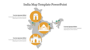 India map slide with colorful landmarks like the taj mahal, gateway of india, and india gate are highlighted.