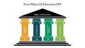 Four colored pillars slide representing key educational concepts arranged under a temple like structure.