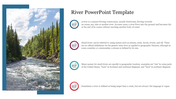 Slide with an image of a flowing river and forested banks, along with descriptive text and icons about waterways.