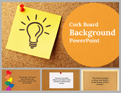 Cork board background slide deck with a yellow sticky note featuring a lightbulb, with quotes about success and dreams.