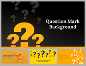 Slide deck featuring question mark designs, symbolizing curiosity and exploration, set against black and yellow backgrounds.