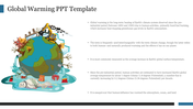 Illustration of a colorful globe suffering from environmental damage representing global warming effects in five points.