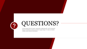 Slide featuring a bold question text and symbol with a red and white color with text area.