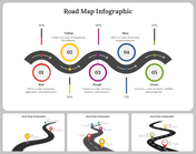 Curved roadmap infographic with five color-coded stages  showing percentages and corresponding emotions.