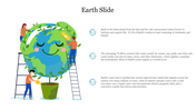 Slide with a happy Earth in a pot being cared by people, paired with text area about the planet.