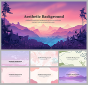 A pack of slides with an aesthetic background showcasing a serene mountain landscape with a pink and purple gradient sky.