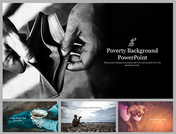 Slide deck featuring an empty wallet in grayscale and images of hands and a bowl depicting poverty scenes.