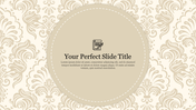 Vintage-style slide with beige floral patterns and a central circle for title text.