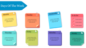 Sticky notes for each day of the week in various colors, with a to-do list on the right.