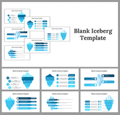 Slide deck featuring iceberg diagrams in various shades of blue, showcasing multiple layers for data presentation.