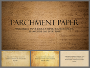 A pack of parchment paper themed background slides with textured brown paper and quotes related to baking.