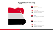 Map of Egypt with flag colors and markers for Alexandria, Port Said, Cairo, Suez, and Giza with placeholder text.