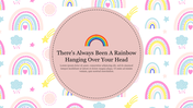 Boho rainbow and star themed slide in pastel colors, with a circular text box displaying a positive quote in the middle.