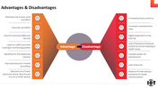 Comparison chart template highlighting the advantages and disadvantages with linked orange and red sections.