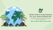 Slide showing the illustration of Earth with trees and clouds, paired with a text on the right.