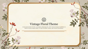 Vintage floral theme slide with floral border decorations and central text on a biege background.