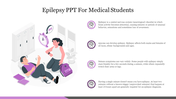 Educational epilepsy slide for medical students, featuring information on seizures, symptoms, and first-response actions.