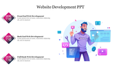 Vibrant website development slide with sections with colorful tech illustrations and three caption areas.