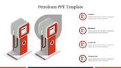 Petroleum slide with an illustration of two fuel pumps with icons and text areas.