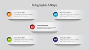 Infographic slide showing five steps in horizontal bars, each labeled with colorful number sections and placeholder text.