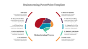 Central brain graphic with five colorful segments, surrounded by curved lines and text in a circular pattern.