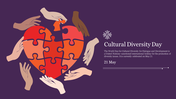 Illustration of hands from different ethnicities in a heart-shaped puzzle, representing cultural diversity day on 21 May.