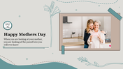 Photo of a mother and daughter with text and floral accents on a light background.