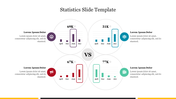 Statistics slide showing four bar charts with monthly data for April to July, including numerical values and icons.