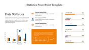 Data statistics template featuring bar graphs, percentages, and text sections for detailed analysis with caption areas.