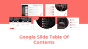 Table of contents template for Google Slides, featuring a collection of layouts with circular images and section numbering.