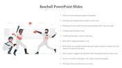 Slide with a baseball game illustration with players and bullet pointed rules of the game on the right.