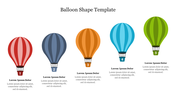 Five hot air balloons in different colors numbered from one to five, each with a placeholder text area below.