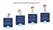 Illustration showing milestones of child development, from 2 months crawling to 18 months walking, with text descriptions.