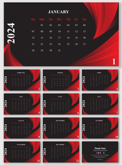 Elegant 2024 Printable Calendar PPT And Google Slides