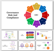 Infographic on GRC with a circular design, showcasing colorful segments  around a central placeholder.