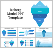 Collection of slides showing iceberg illustrations in varying shades of blue with labelled sections.