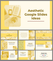 Aesthetic Google Slides with yellow tones, minimalist design, imagery, clean typography, and a clear color palette.