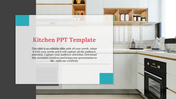 Modern kitchen interior with white cabinets and a transparent overlay for text with teal corner highlights.