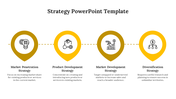 A color coded four step strategy slide with key approaches and icons with text description.