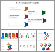 A pack of fleet management slides showcasing five sections with different colored layout designs.